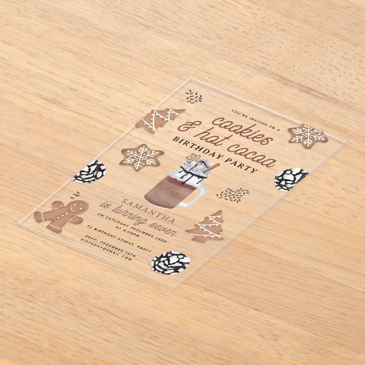 Cookies & Hot Cocoa Chocolate Kids Winter Birthday Acryl Uitnodigingen (Laagn)