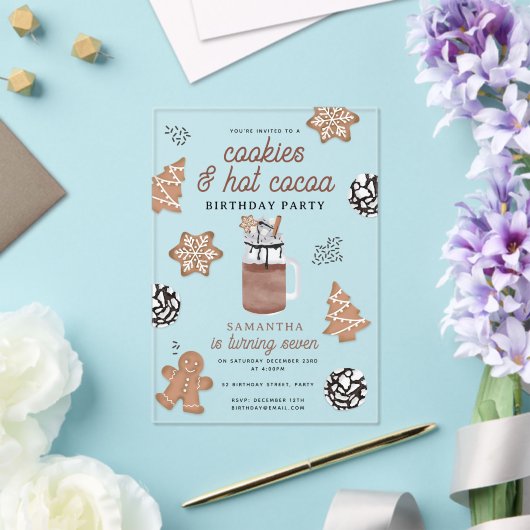 Cookies & Hot Cocoa Chocolate Kids Winter Birthday Acryl Uitnodigingen (Insitu (Huwelijk))