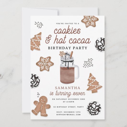 Cookies & Hot Cocoa Chocolate Kids Winter Birthday Kaart (Voorkant)