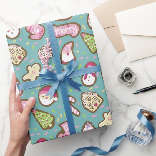 Cookies Kerst Turquoise Cadeaupapier (Geschenken)
