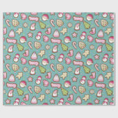 Cookies Kerst Turquoise Cadeaupapier (Vlak)
