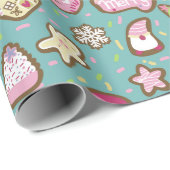 Cookies Kerst Turquoise Cadeaupapier (Rol Hoek)