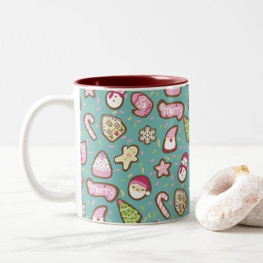 Cookies Kerst Turquoise Tweekleurige Koffiemok (Met donut)