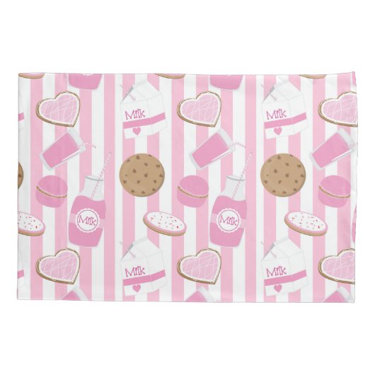 Cookies & Melk Roze en Wit Gestreepte Meisjes Kussensloop (Achterkant)