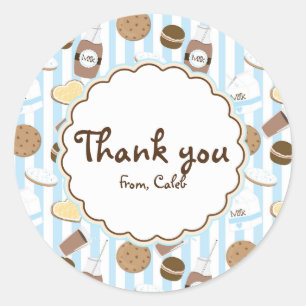 Cookies & Milk Blauwe Jongens Verjaardagsfeest Fav Ronde Sticker
