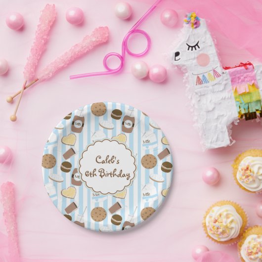 Cookies & Milk Blue Boys Verjaardagsfeestje Borden Papieren Bordje (Feest)