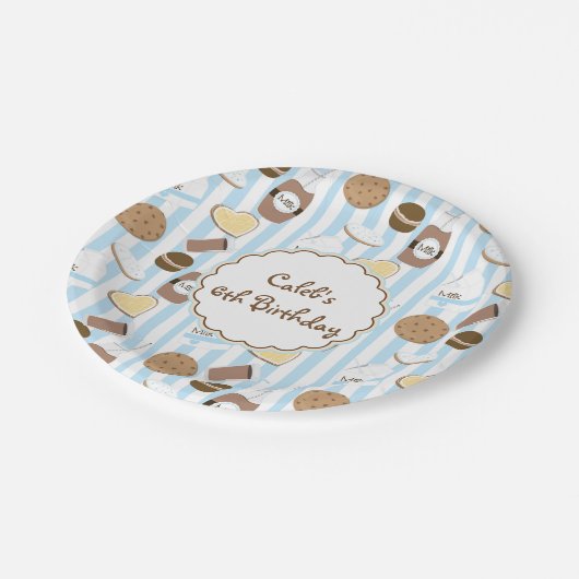 Cookies & Milk Blue Boys Verjaardagsfeestje Borden Papieren Bordje (Gekanteld)