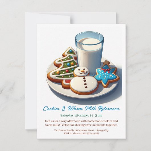 🥛 "Cookies & Warm Milk Afternoon" Invitation 🍪 Kaart (Voorkant)