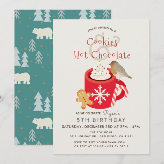 Cookies & warme chocolademelk Blauwgroen verjaarda Feestdagenkaart (Voorkant / Achterkant)