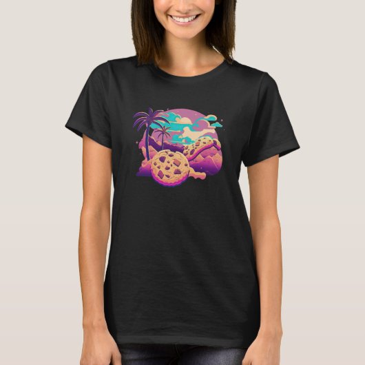 Cookies with Glitched 80s Synthwave Aesthetic T-shirt (Voorkant)