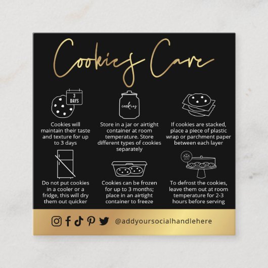 Cookies Zorginstructies Black & Gold Script-Logo Vierkante Visitekaartje (Voorkant)