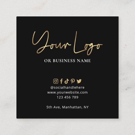 Cookies Zorginstructies Black & Gold Script-Logo Vierkante Visitekaartje (Achterkant)