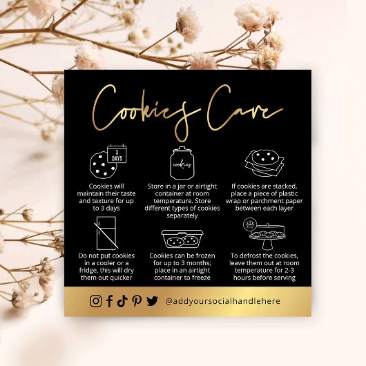 Cookies Zorginstructies Black & Gold Script-Logo Vierkante Visitekaartje