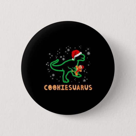 Cookiesaurus Kerst Dinosaurus Rex Suikerkoekje Ronde Button 5,7 Cm (Voorkant)