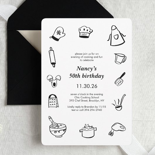 Cooking Birthday Party Hand Drawn Chef Minimalist  Kaart