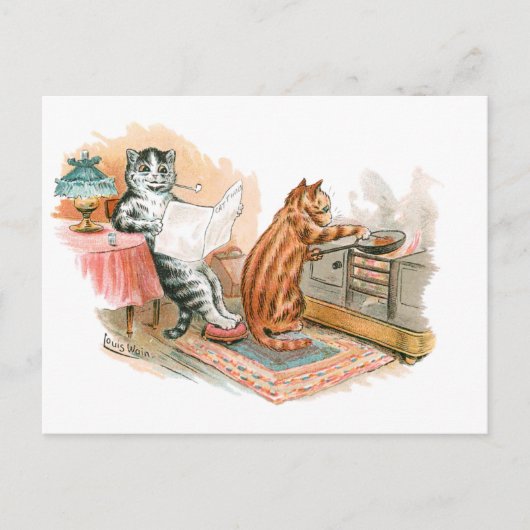 Cooking Cat Louis Wain Briefkaart (Voorkant)