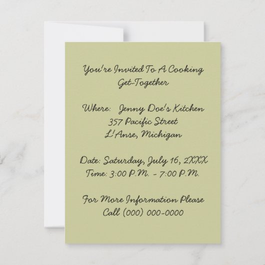 COOKING CHEF KITCHEN PARTY INVITE THUIS CANNING KAART (Achterkant)