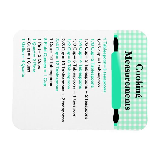Cooking Measurement Equivalents Chart Magnet Magneet (Horizontaal)