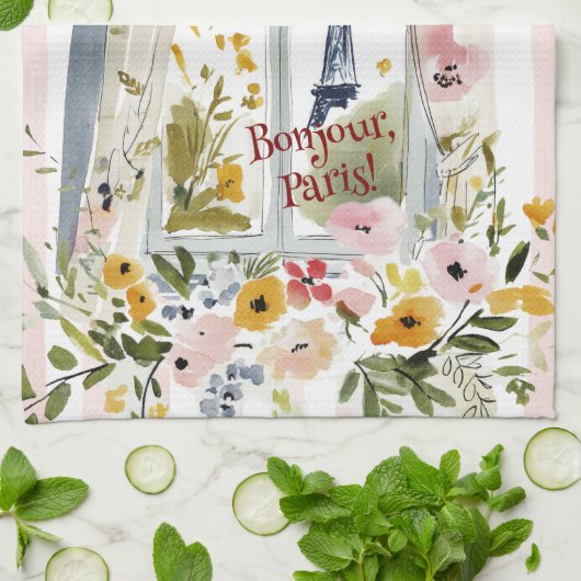 Cooking with a view of the Eiffel Tower Theedoek (Gevouwen)