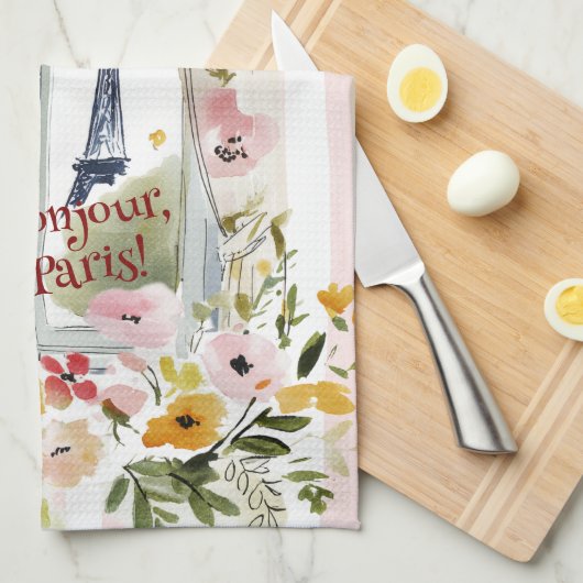 Cooking with a view of the Eiffel Tower Theedoek (Quarter Fold)