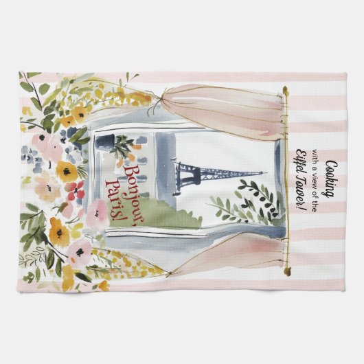 Cooking with a view of the Eiffel Tower Theedoek (Horizontaal)