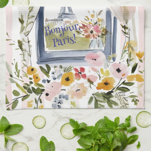 Cooking with a view of the Eiffel Tower Theedoek (Gevouwen)