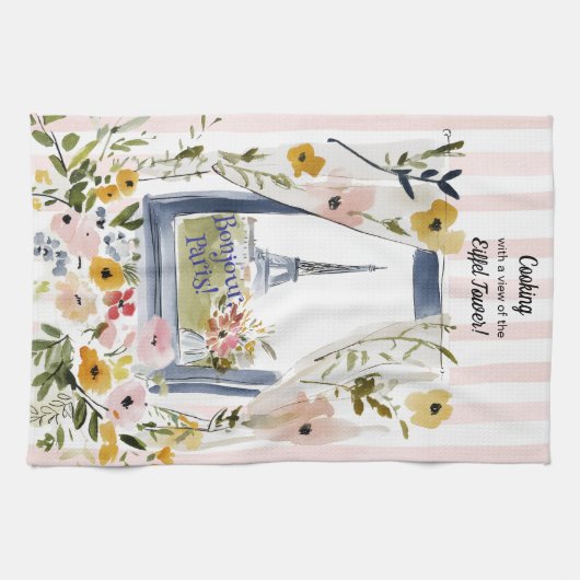 Cooking with a view of the Eiffel Tower Theedoek (Horizontaal)