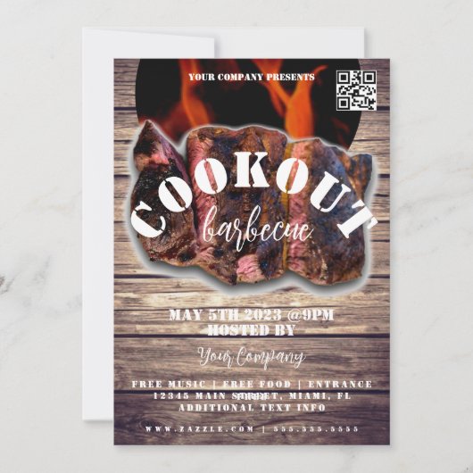 Cookout Barbecue Steak Event Company Party Flyer Kaart (Voorkant)