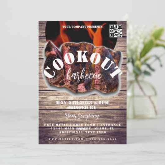 Cookout Barbecue Steak Event Company Party Flyer Kaart (Staand voorkant)