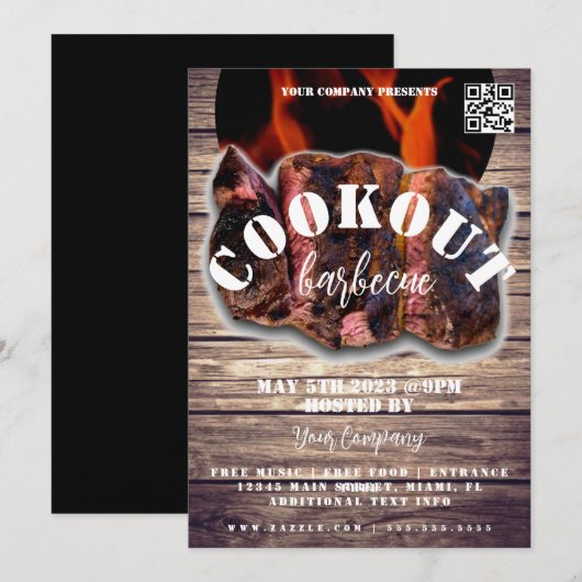 Cookout Barbecue Steak Event Company Party Flyer Kaart (Voorkant / Achterkant)