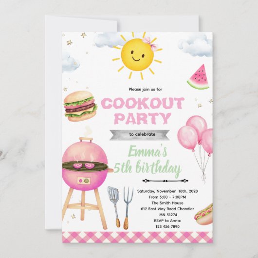 Cookout Birthday girl Invitation Kaart (Voorkant)