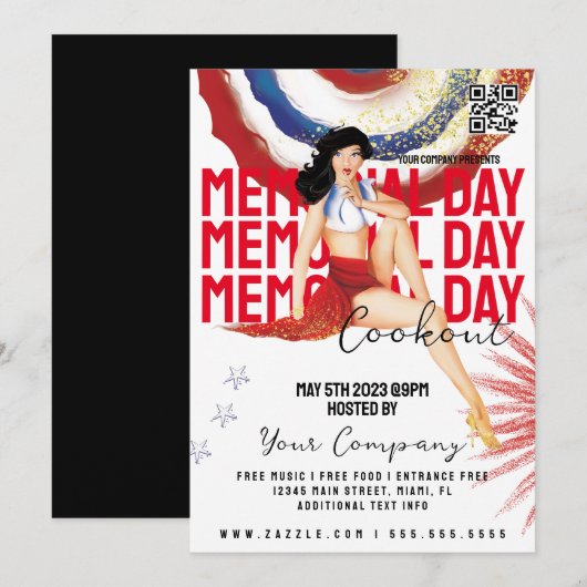 COOKOUT Memorial Day Event Girly Patriotic Flyers Kaart (Voorkant / Achterkant)