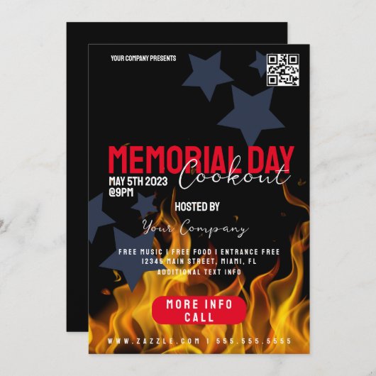 COOKOUT Memorial Day Event Patriotic Flyers Kaart (Voorkant / Achterkant)