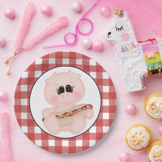 Cookout Pig Hotdog-bord Papieren Bordje (Feest)