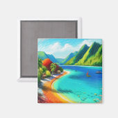 Cook's Bay, Moorea, Frans-Polynesië Waterverf Magneet (Voorkant / Achterkant)