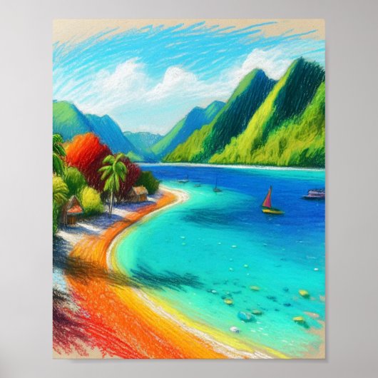 Cook's Bay, Moorea, Frans-Polynesië Waterverf Poster (Voorkant)