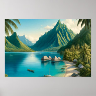 Cook's Bay, Moorea, Frans-Polynesië Waterverf Poster