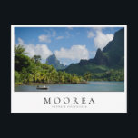 Cook's Bay, Moorea in French Polynesia Briefkaart<br><div class="desc">Foto van de tropische Cook's Bay met a boat and volcano background with palm trees and jungle on the island of Moorea,  near Tahiti in the Pacific archipelago French Polynesia with in a white box the text: 'Moorea,  French Polynesia'.</div>