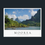 Cook's Bay, Moorea in French Polynesia Briefkaart<br><div class="desc">Foto van de tropische Cook's Bay met a boat and volcano background with palm trees and jungle on the island of Moorea, near Tahiti in the Pacific archipelago French Polynesia with in a white box the text: 'Moorea, French Polynesia'.</div>