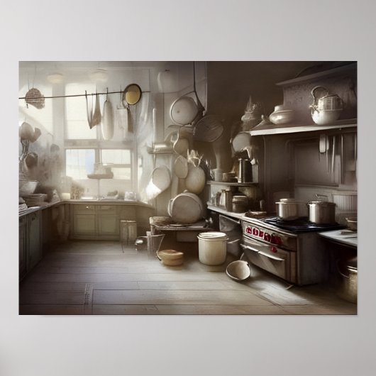 Cook's Kitchen Scene Digital Art Poster (Voorkant)