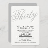 COOL 30E verjaardagsfeest INVITE script grijs zwar Kaart (Voorkant / Achterkant)