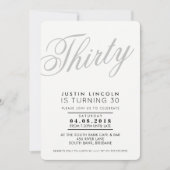 COOL 30E verjaardagsfeest INVITE script grijs zwar Kaart (Voorkant)