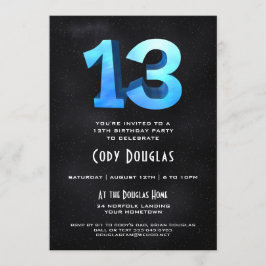 Cool 3D op Black 13th Birthday Party Invitation Kaart