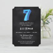 Cool 3D op Black 7th Birthday Party Uitnodiging (Staand voorkant)