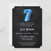 Cool 3D op Black 7th Birthday Party Uitnodiging (Voorkant)