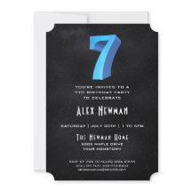 Cool 3D op Black 7th Birthday Party Uitnodiging