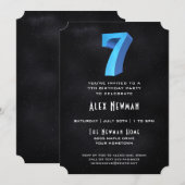 Cool 3D op Black 7th Birthday Party Uitnodiging (Voorkant / Achterkant)