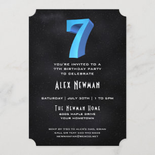 Cool 3D op Black 7th Birthday Party Uitnodiging
