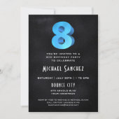 Cool 3D op Black 8th Birthday Party Invitation Kaart (Voorkant)