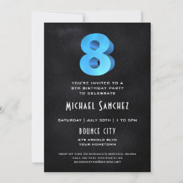 Cool 3D op Black 8th Birthday Party Invitation Kaart